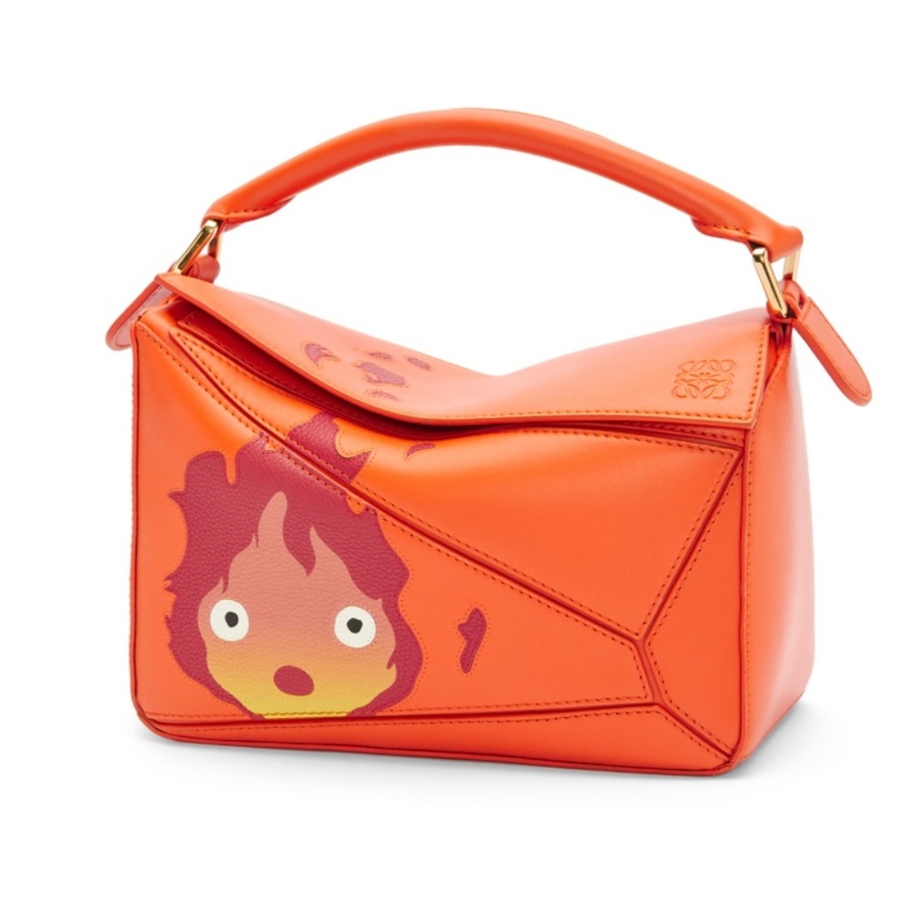 Loewe Calcifer small Puzzle bag in satin calfskin, orange small size